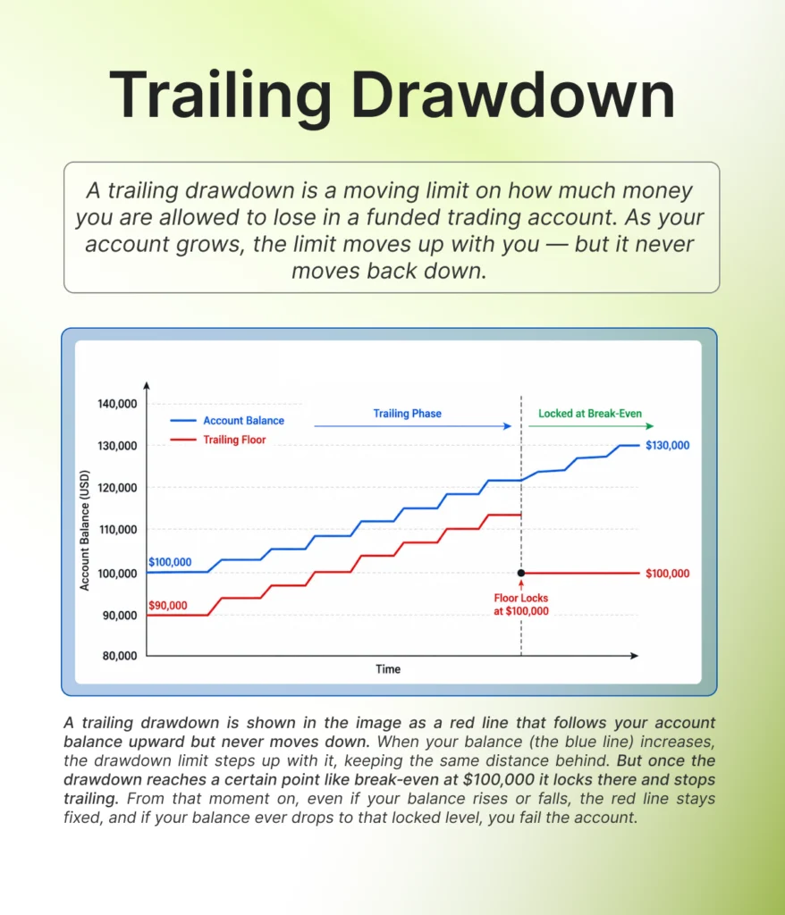 FXIFY trailing drawdown floor rising then locking at starting balance